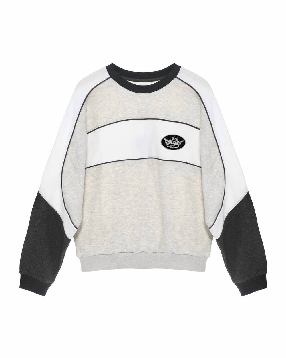 NEW BOYS LIE women's first pick paneled kara crewneck sweater in heather